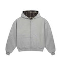 Felpa con cappuccio e zip reversibile a quadri V2（Grigio scuro/Marrone）