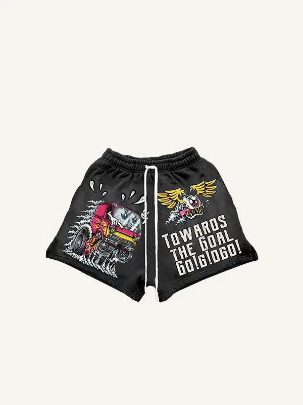 Shorts mit Kordelzug und Auto-, Augen- und Flügel-Print