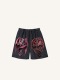 Shorts mit Kordelzug, Distressed-Optik und Drachen-Kreuz-Print