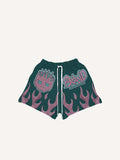 Shorts à taille cordon avec imprimé décalcomanie effet feu et graphique