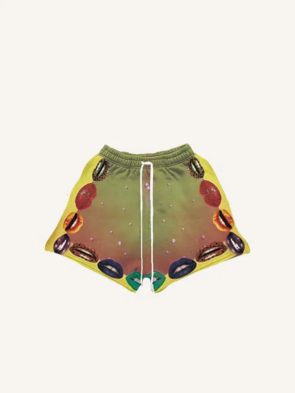 Pantaloncini con coulisse in vita e stampa labbra