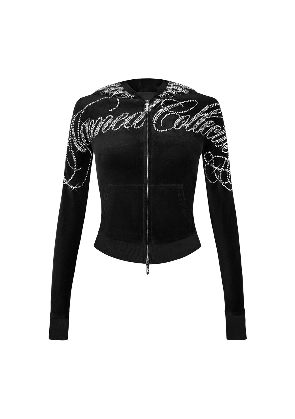 ENEMY RHINESTONE VELOUR ZIP-HOODIE SCHWARZ
