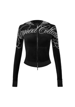 ENEMY RHINESTONE VELOUR ZIP HOODIE BLACK