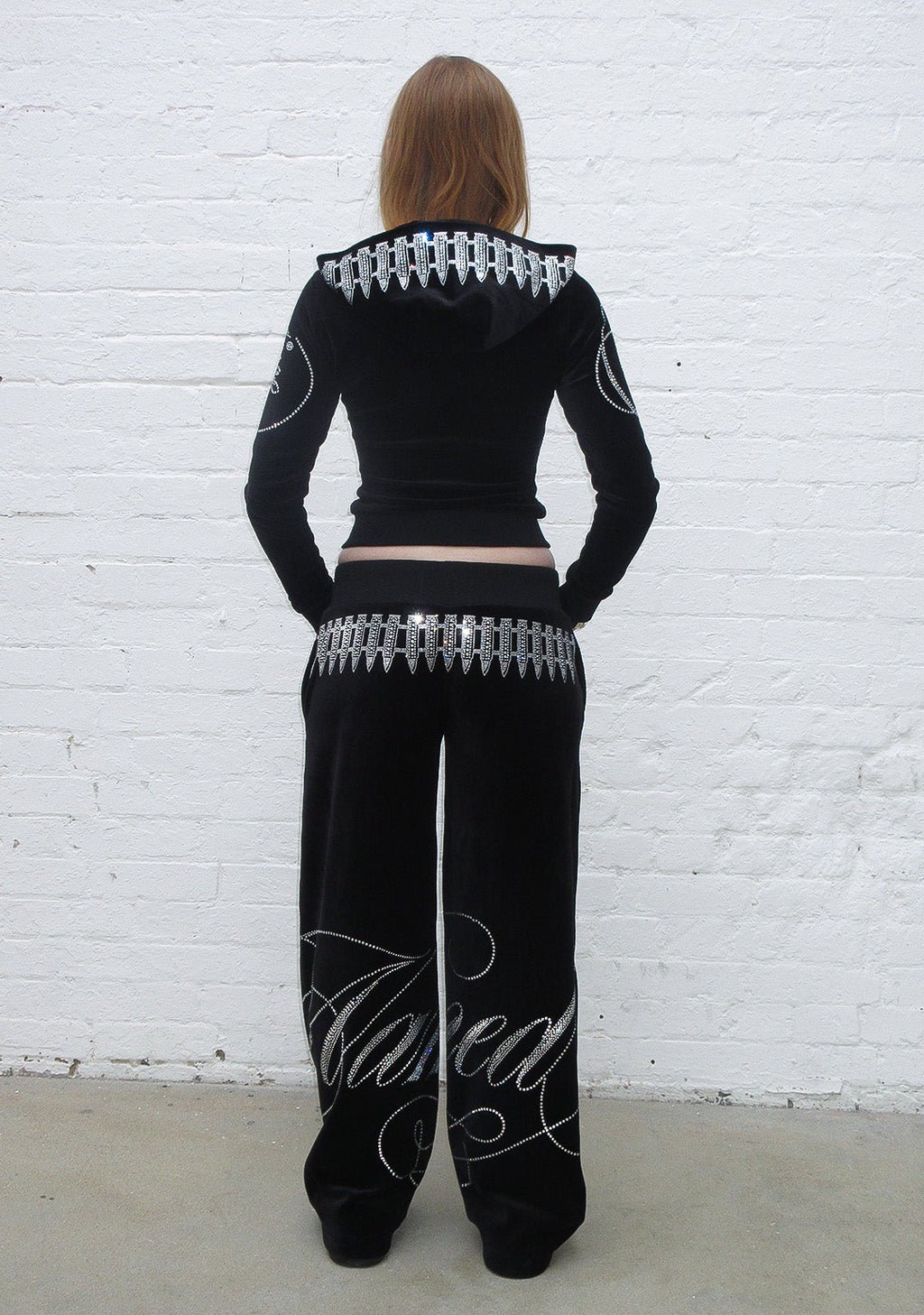 ENEMY RHINESTONE VELOUR ZIP-HOODIE SCHWARZ