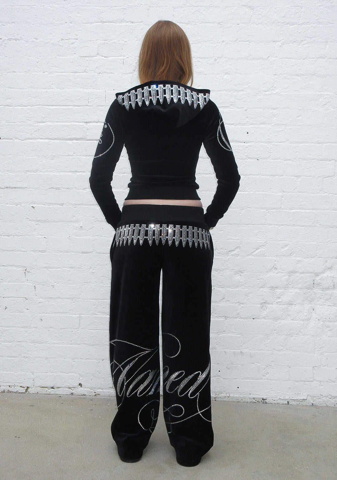 ENEMY RHINESTONE VELOUR ZIP HOODIE BLACK
