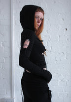 ENVY SCULPT STRETCH TIE HOODIE BLACK