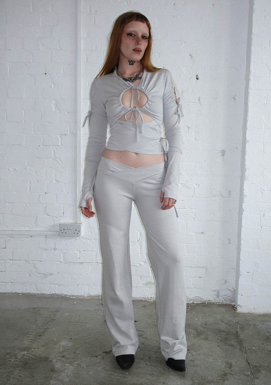 ENVY SCULPT STRETCH TWO PIECE SKIRT TROUSER SET MIST GREY