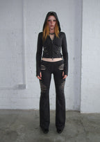 ENVY SNAKESKIN SLASHED SCULPT STRETCH PANTS CHARCOAL