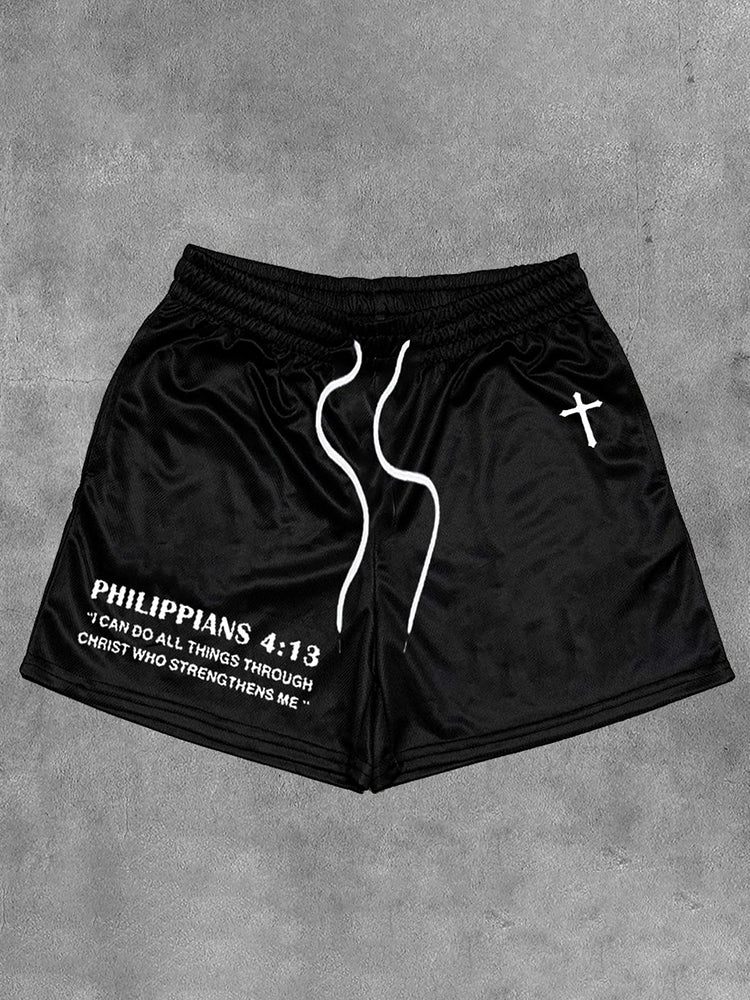 Vintage Philippians 4 13 Graphic Casual Street Mesh Shorts