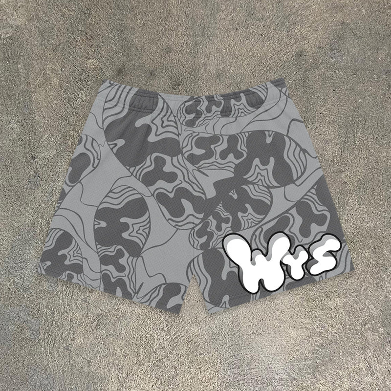 Lässige Shorts aus Mesh mit Fußabdruck-Camouflage-Muster