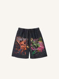 Shorts mit Kordelzug, Distressed-Optik und Drachen-Grafikprint
