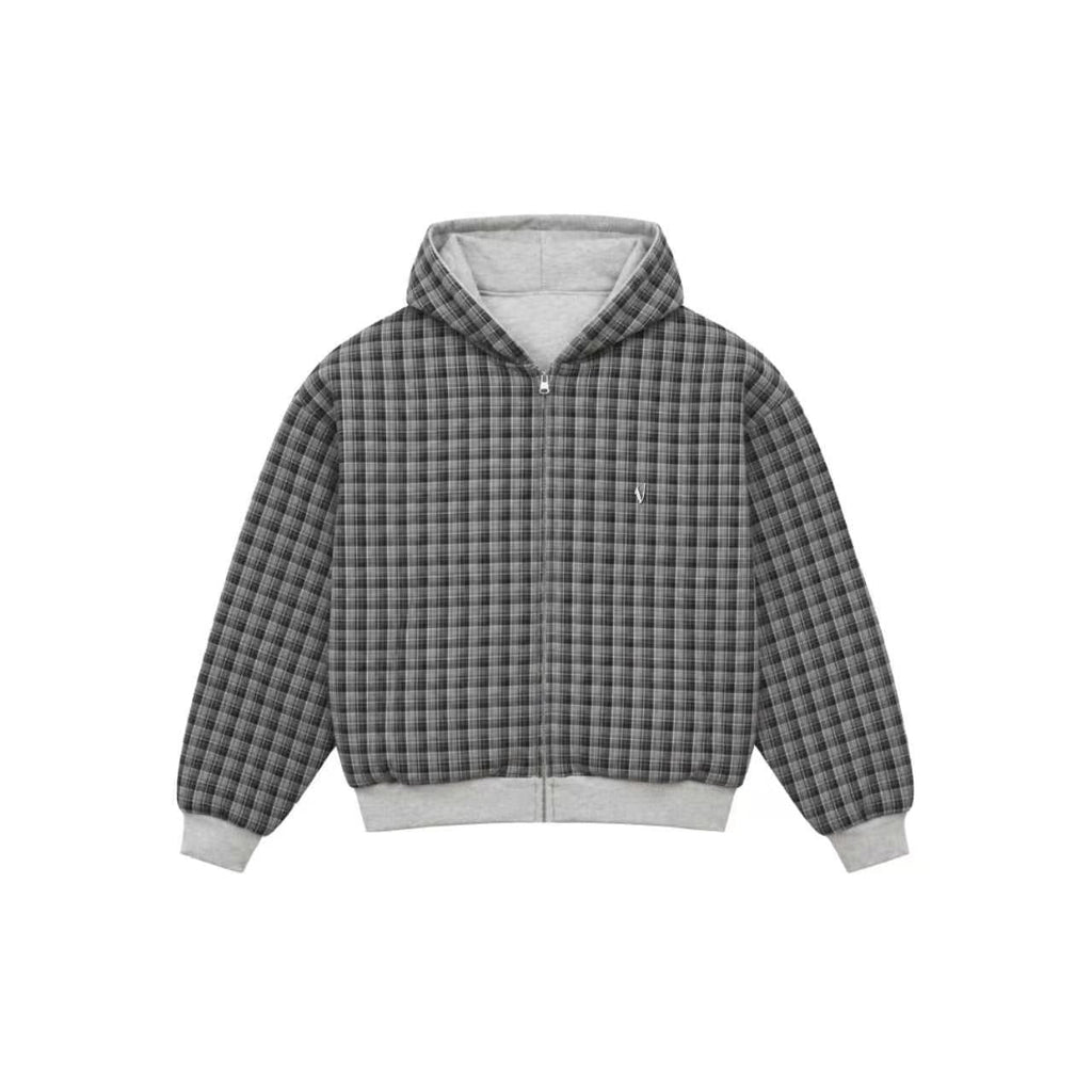 Reversible Plaid Zip-Hoodie V2 (Light Grey/Slate Grey )