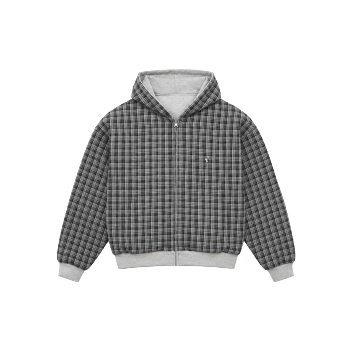 Reversible Plaid Zip-Hoodie V2 (Light Grey/Slate Grey )