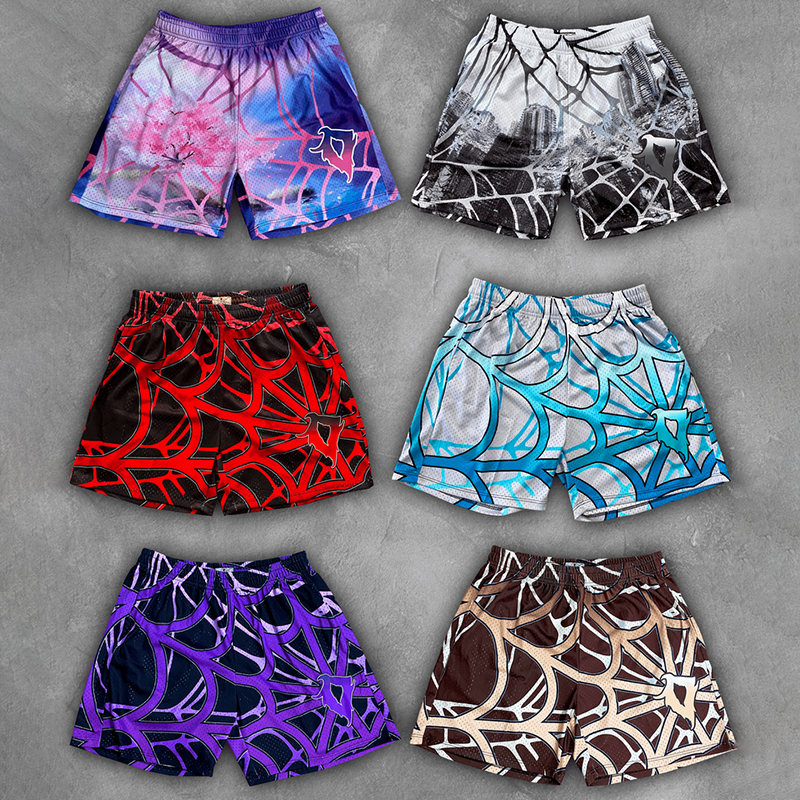 Casual meshshort van mesh met spinnenwebprint