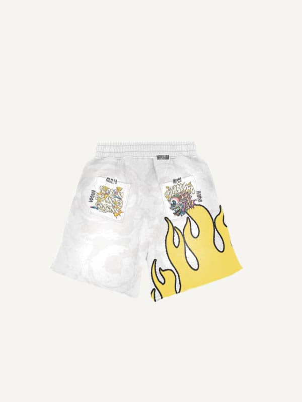Figure&Fire&Eyeball&Wing&Letter Print Drawstring Waist Shorts