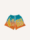 Colorblock Letter&Graphic Faux Decal Print Drawstring Waist Shorts