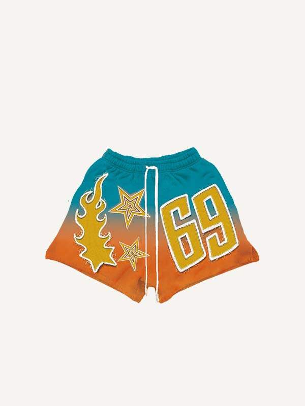 Colorblock Letter&Graphic Faux Decal Print Drawstring Waist Shorts