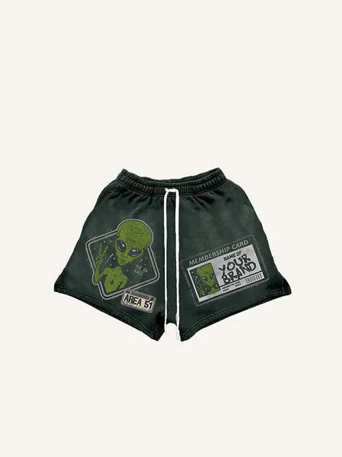 Pantaloncini con coulisse in vita e stampa a finta decalcomania di alieno e scritta