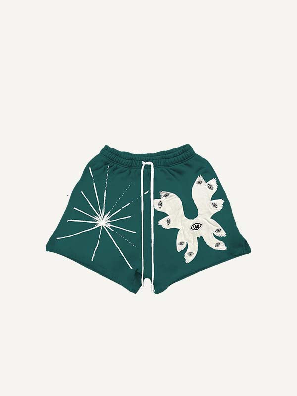 Shorts à taille cordon avec imprimé décalcomanie Eye&Wing&Graphic