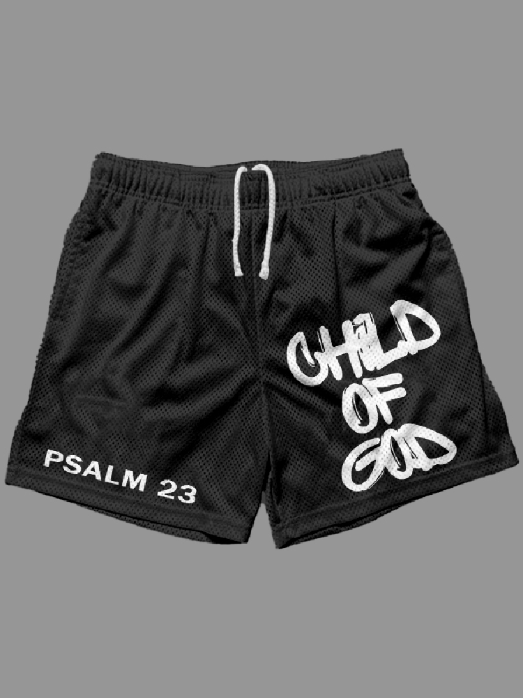 Child Of God Psalm 23 Print Graphic Mesh Shorts