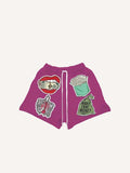Short met trekkoord in de taille en een imitatie-decalprint met hart, skelet, grafische afbeelding en letters