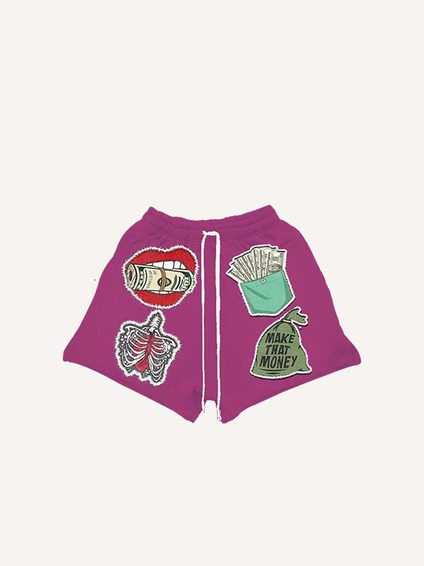 Heart&Skeleton&Graphic&Letter Faux Decal Print Drawstring Waist Shorts