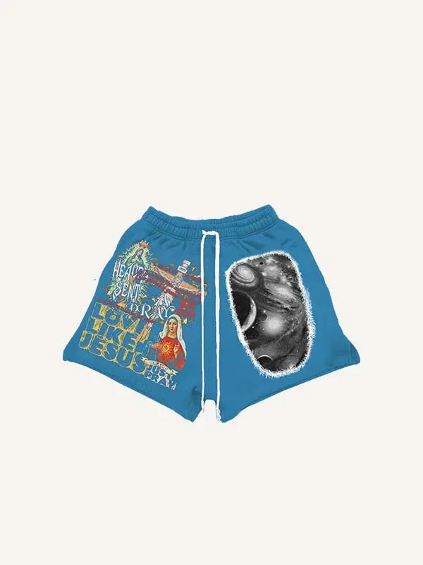 Shorts à taille cordon avec imprimé Mary&Jesus&Heart&Letter