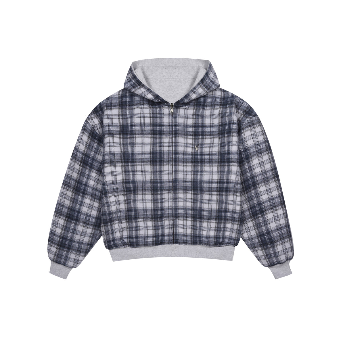 Reversible Plaid Zip-Hoodie V2（Light Grey/Blue）