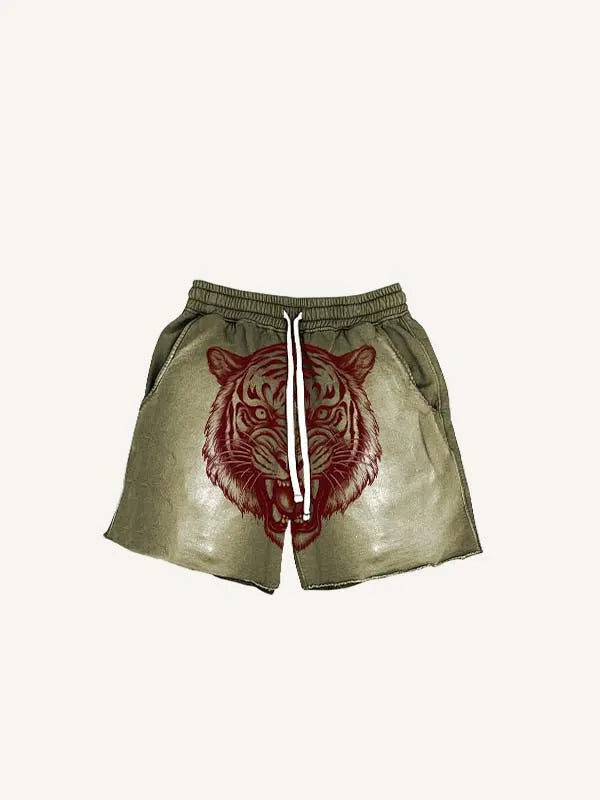 Shorts mit Tiger- und Buchstabenprint und Tunnelzug an der Taille