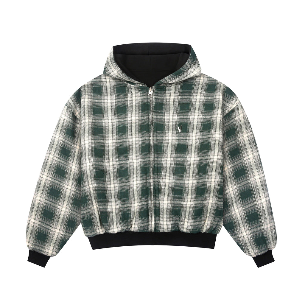 Reversible Plaid Zip-Hoodie V2（Black/Green）