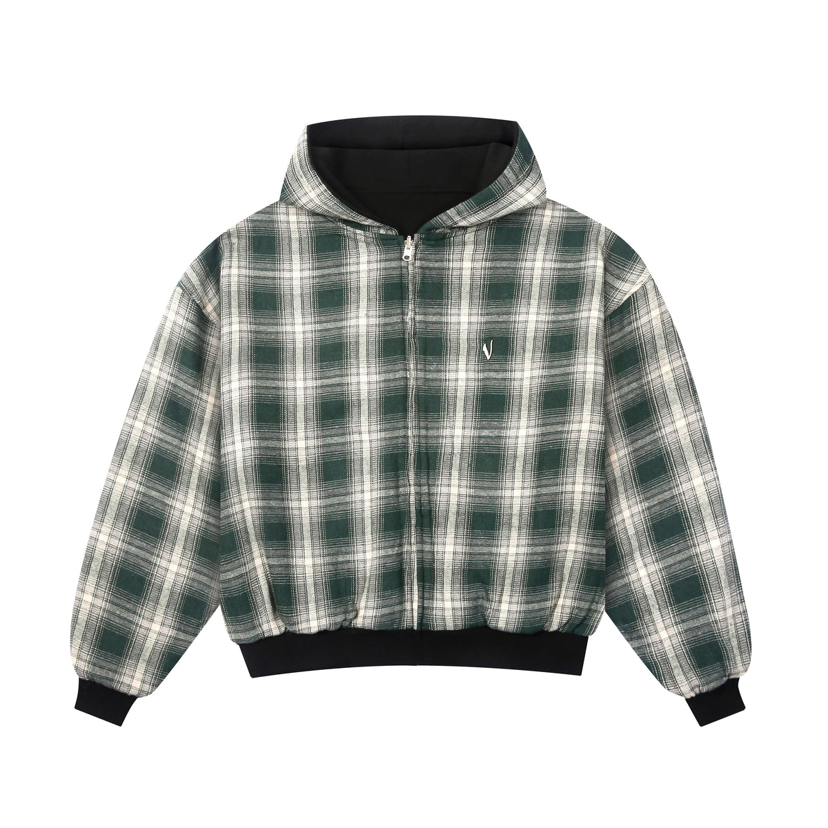 Reversible Plaid Zip-Hoodie V2（Black/Green）