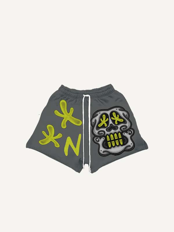 Skull&Letter Print Drawstring Waist Shorts