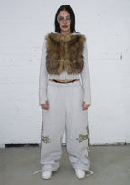 FAITHFUL FAUX FUR VEST AND FITTED ZIP HOODIE TWO PIECE SET GREY MARL