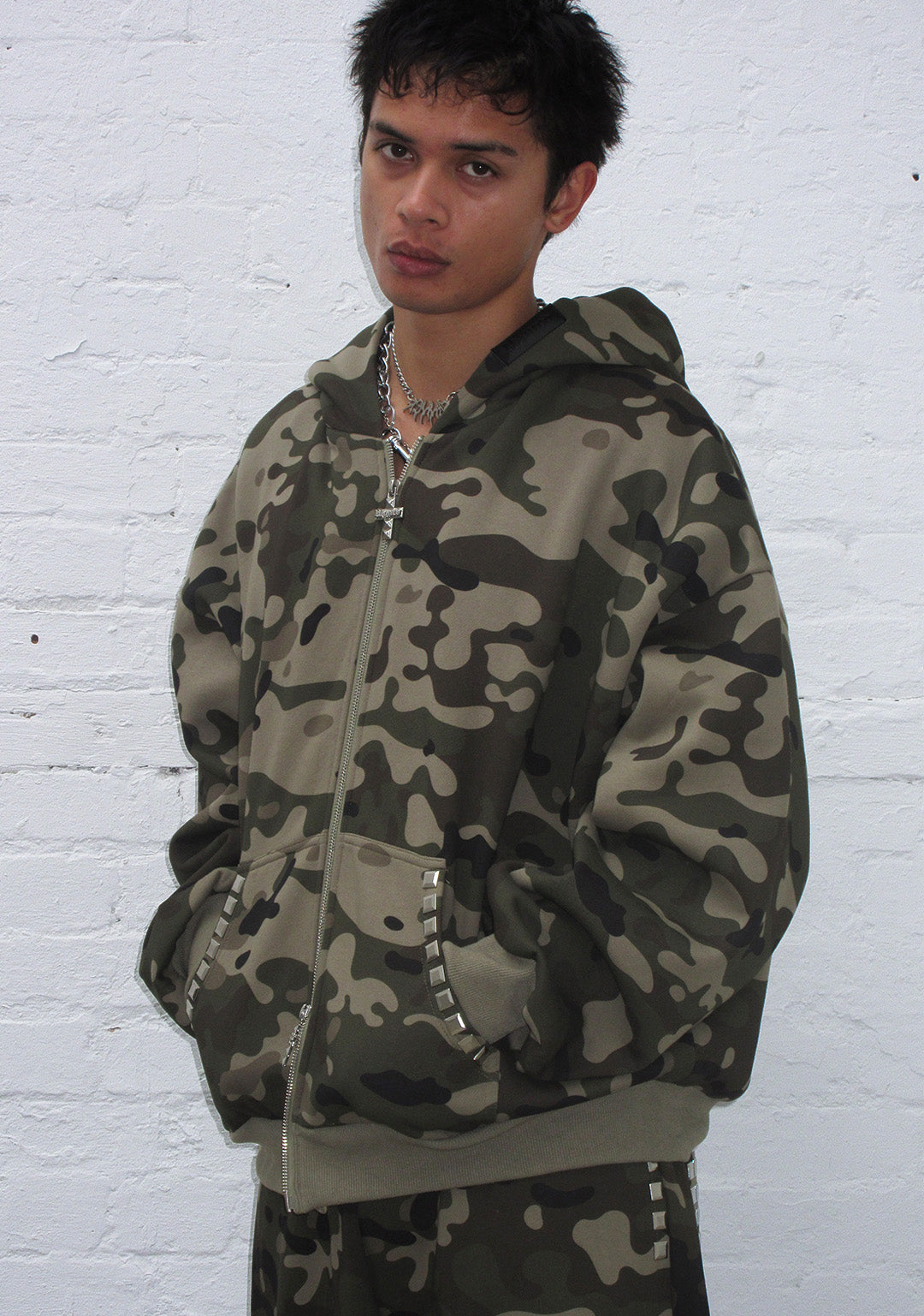 FAITHFUL STUDDED ZIP HOODIE CAMO