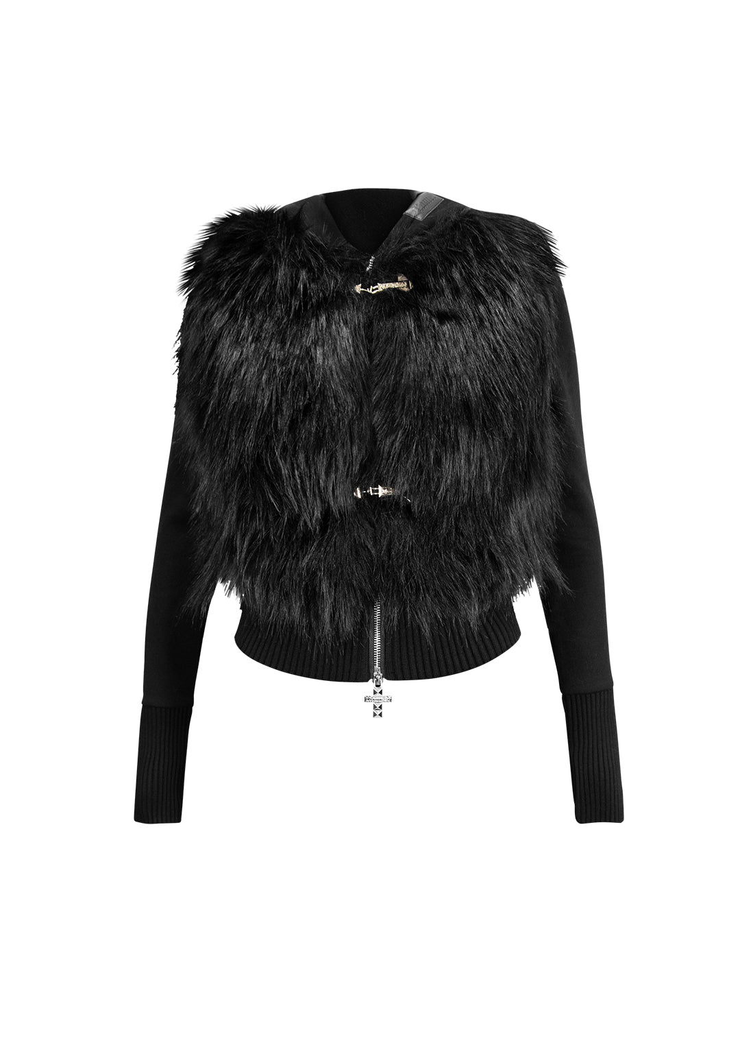 FAITHFUL bodywarmer van imitatiebont en aansluitende hoodie met rits, tweedelige set ZWART