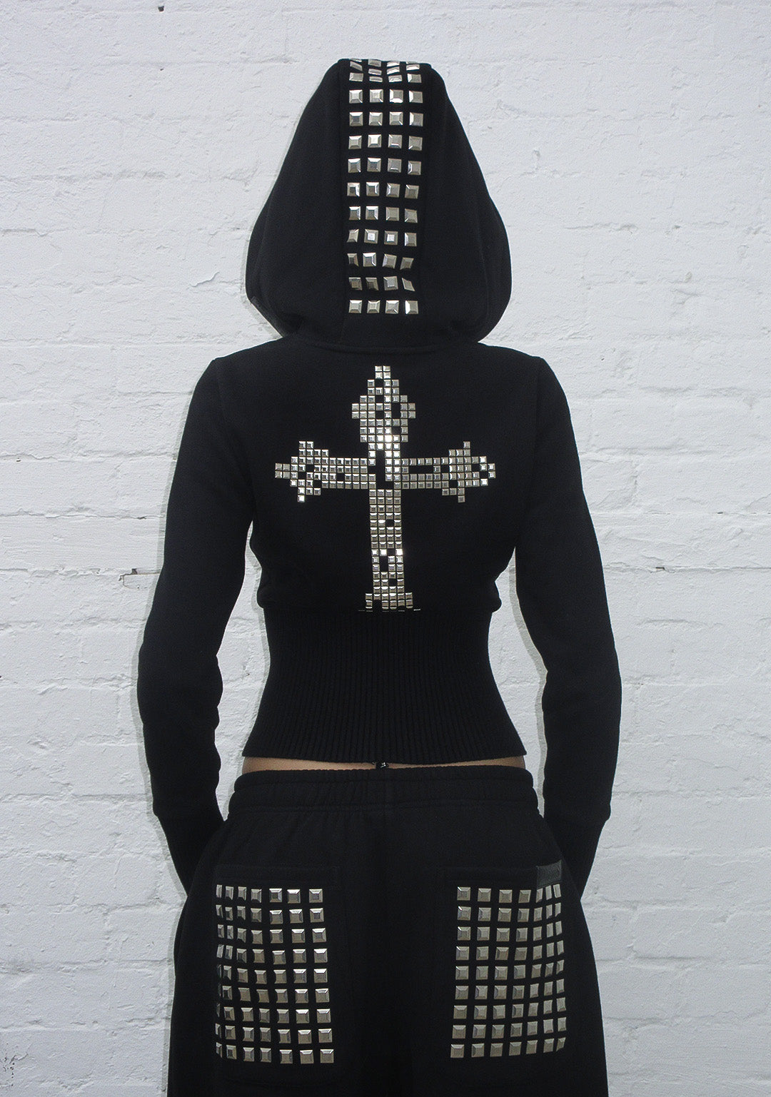 FAITHFUL bodywarmer van imitatiebont en aansluitende hoodie met rits, tweedelige set ZWART