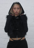 FAITHFUL FAUX FUR VEST AND FITTED ZIP HOODIE TWO PIECE SET BLACK