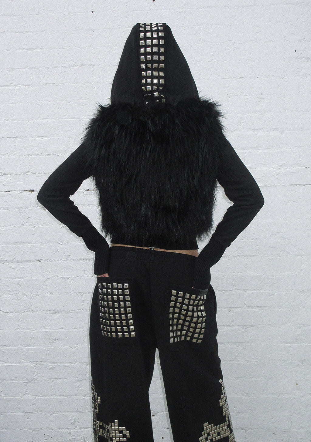 FAITHFUL FAUX FUR VEST AND FITTED ZIP HOODIE TWO PIECE SET BLACK