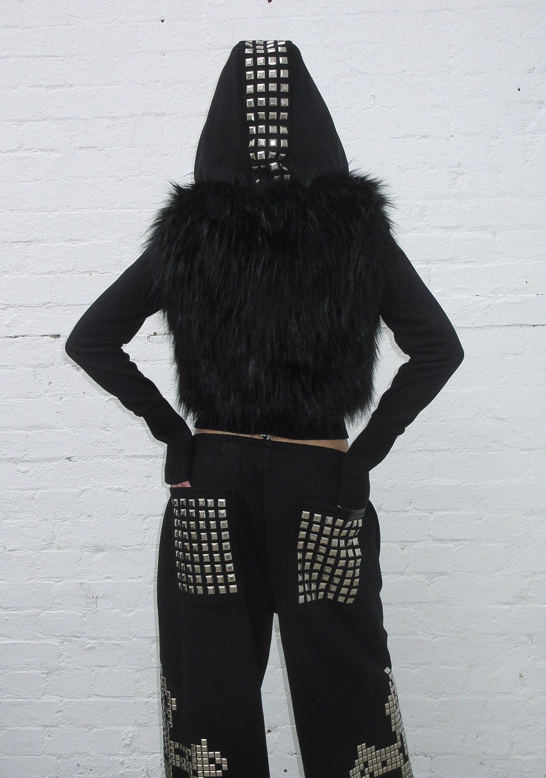 FAITHFUL bodywarmer van imitatiebont en aansluitende hoodie met rits, tweedelige set ZWART