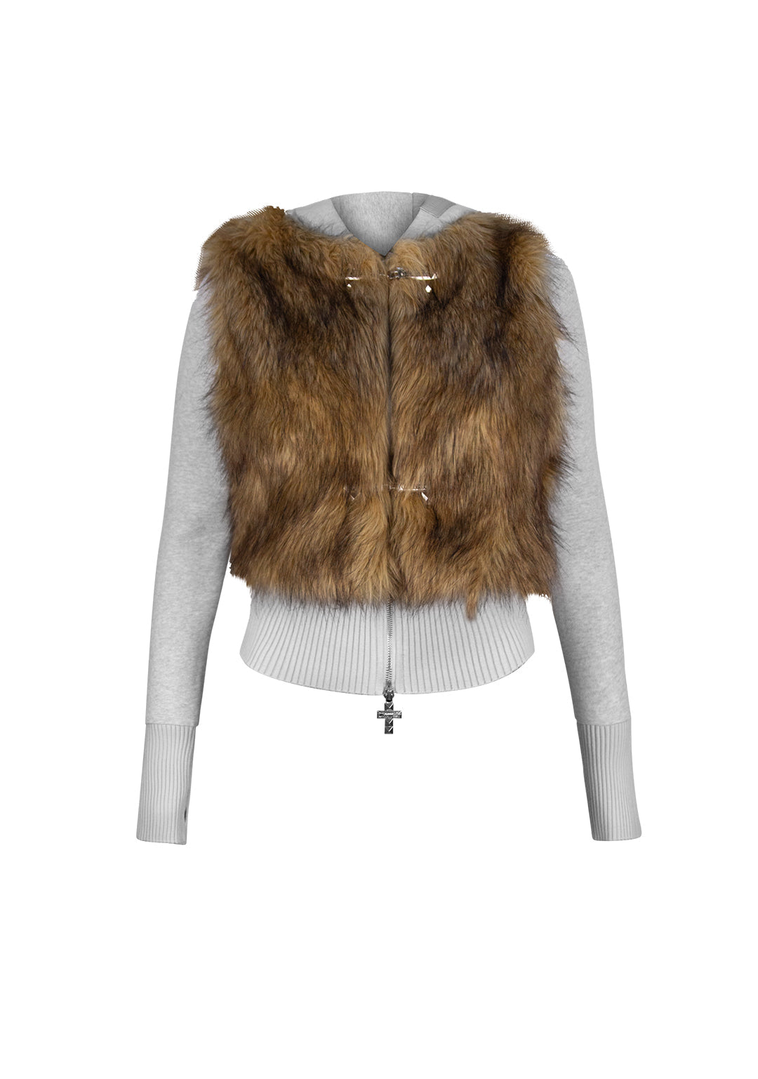 FAITHFUL FAUX-FUR-WESTE UND KAPUZEN-ZIP-JACKE IM SET, GRAU MELIERT