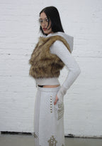 FAITHFUL FAUX FUR VEST AND FITTED ZIP HOODIE TWO PIECE SET GREY MARL