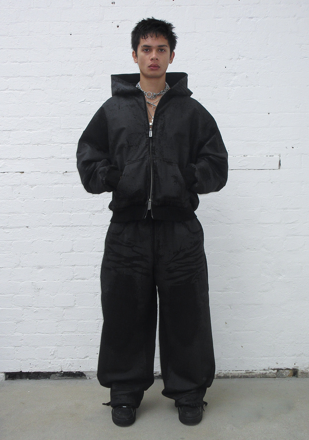 FAITHFUL LEATHER EFFECT ZIP HOODIE BLACK