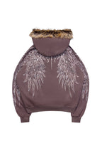 FALLEN FAUX FUR RHINESTONE ZIP HOODIE BROWN (DETACHABLE FUR)