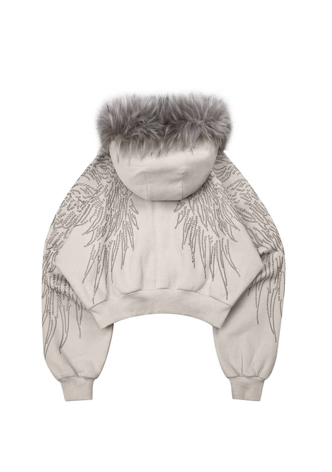 FALLEN STUDDED cropped hoodie met rits van imitatiebont BONE (afneembaar bont)