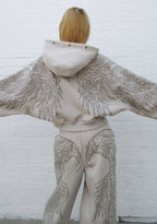 FALLEN FAUX FUR STUDDED CROP ZIP HOODIE BONE (DETACHABLE FUR)