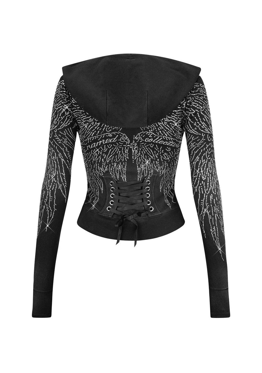 SWEAT À CAPUCHE EXTENSIBLE SCULPT AVEC STRASS TOMBÉS NOIR DÉLAVÉ