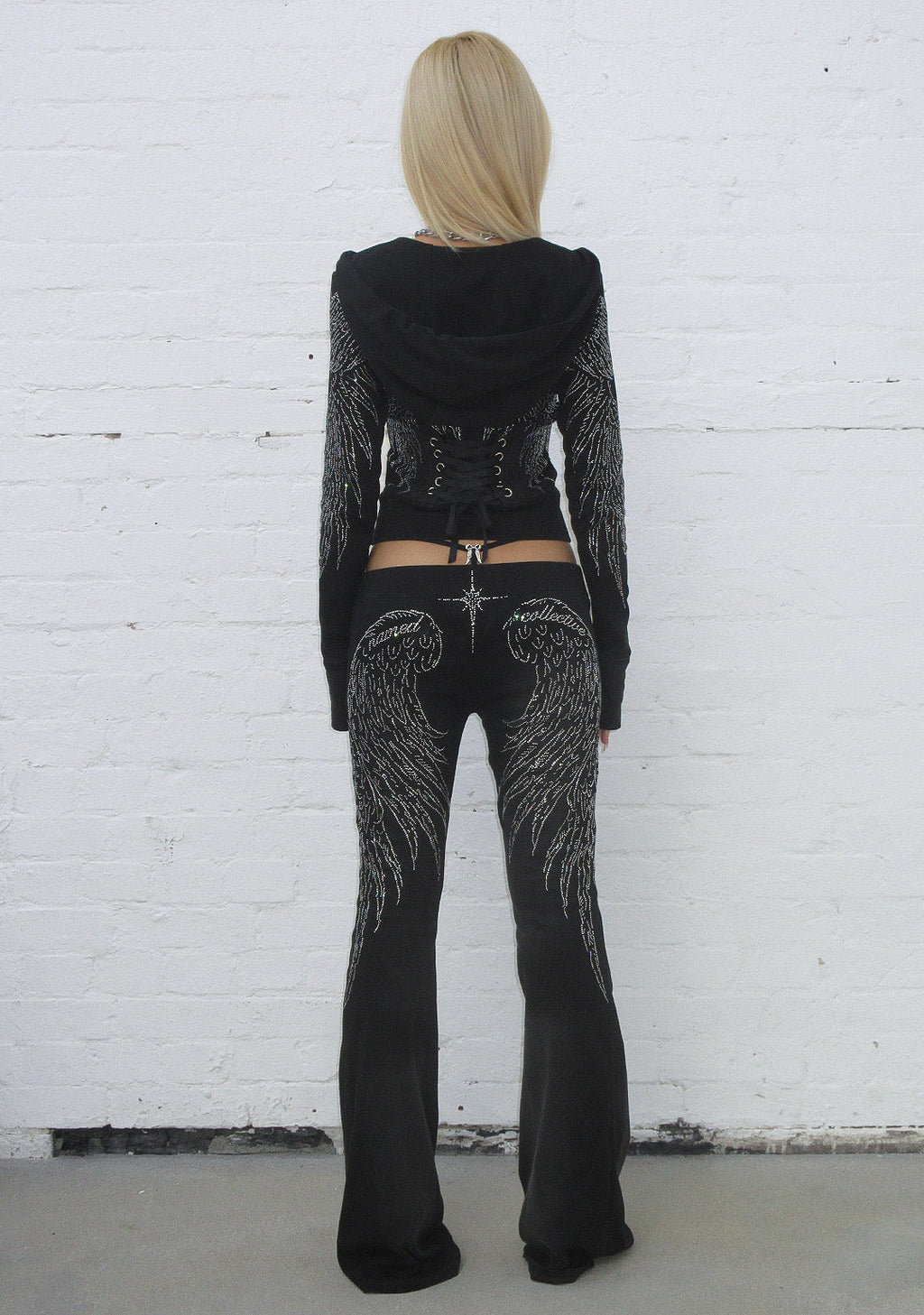 PANTALON SCULPT À STRASS DÉTACHÉS NOIR DÉLAVÉ