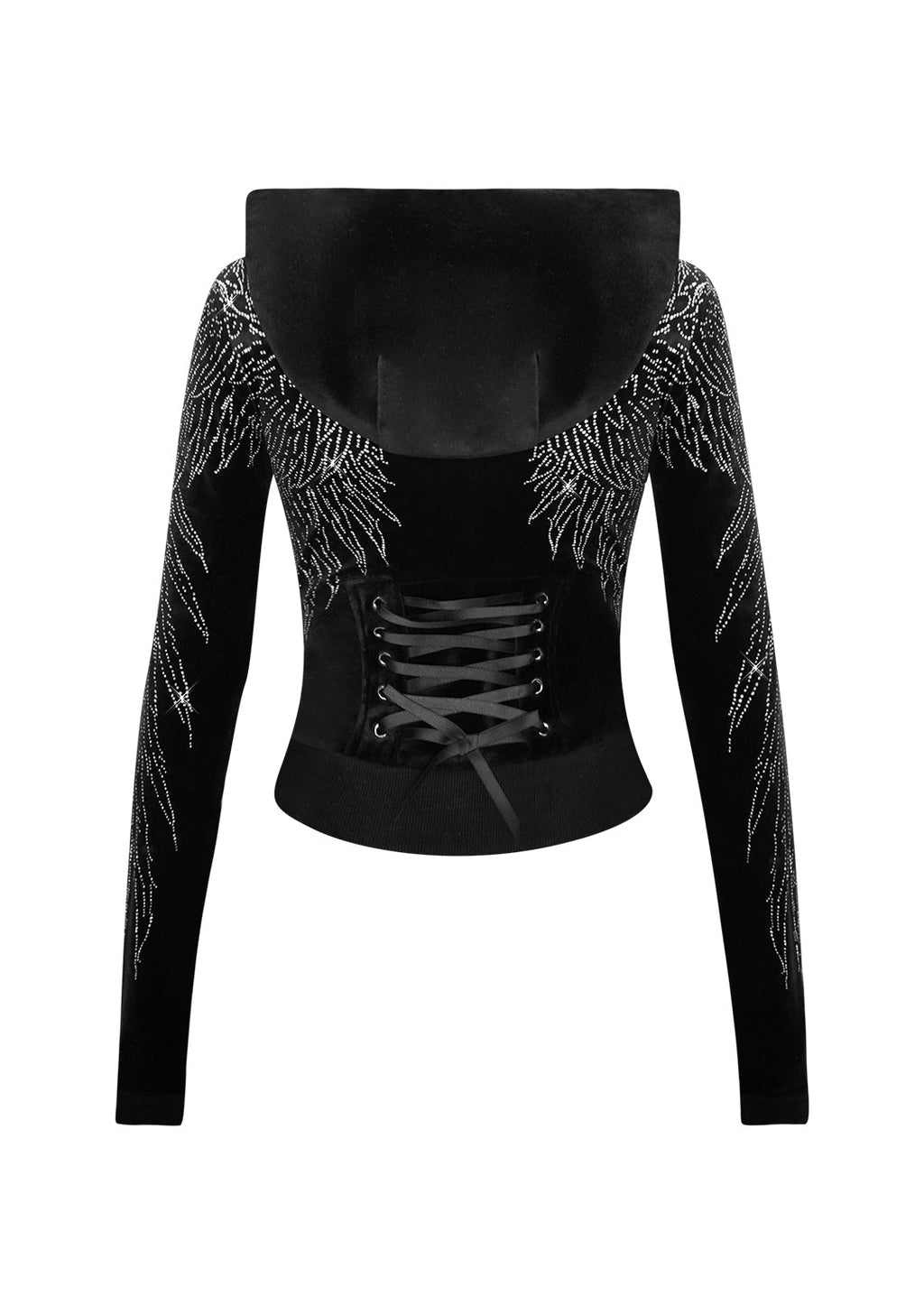 SUDADERA CON CAPUCHA Y CREMALLERA DE VELOURI CON PEDRERÍA FALLEN NEGRA