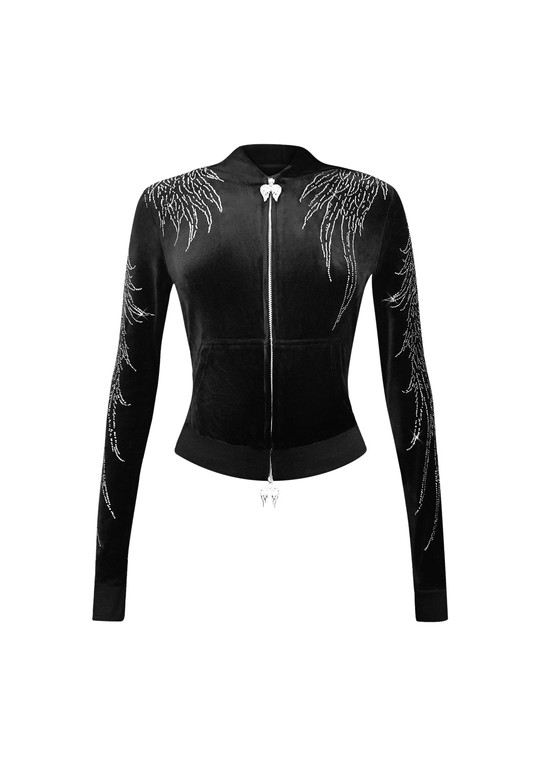 SUDADERA CON CAPUCHA Y CREMALLERA DE VELOURI CON PEDRERÍA FALLEN NEGRA