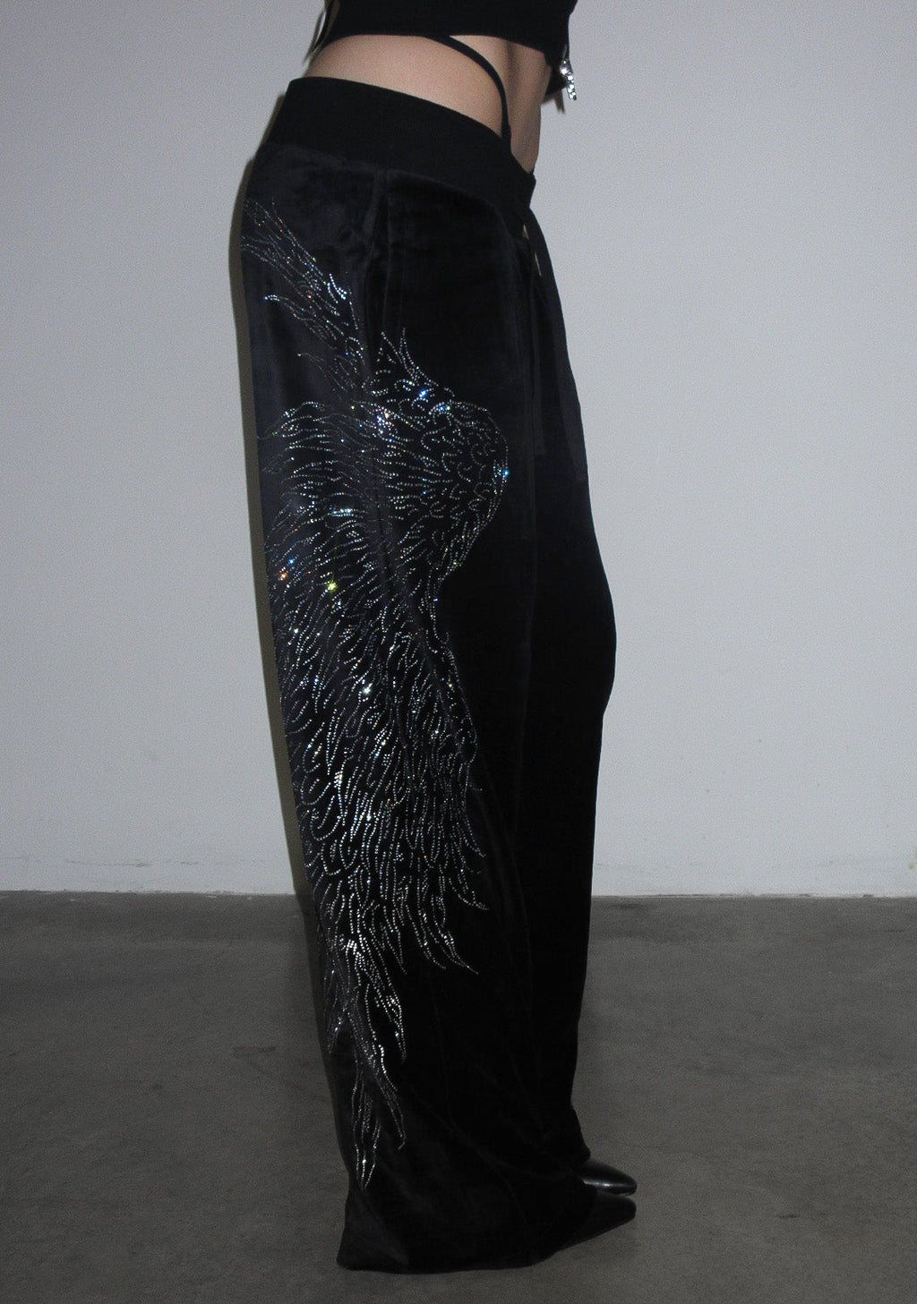 FALLEN RHINESTONE VELOUR-JOGGINGHOSE SCHWARZ